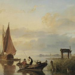 Fishing vessels at sunset